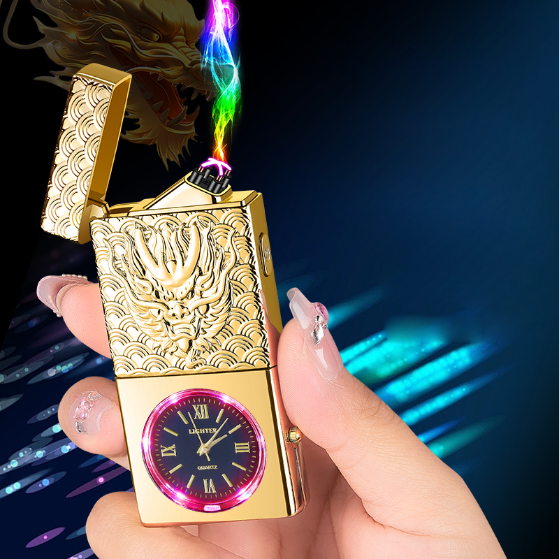 Luxury USB Rechargeable Windproof Dual Arc Metal Watch Cigarette Lighter for Business Gifts BBQ Kitchen Other Smoking