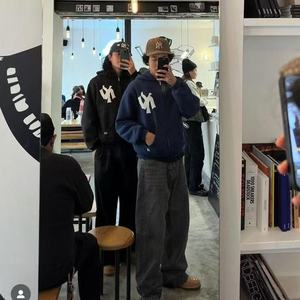 Men's <b>NY</b> Logo <b>Hoodie</b>, Oversized Zip Up Hooded Sweatshirt, Casual Streetwear Cotton Jacket, Loose Fit Winter Coat for Daily Wear - Product Image 1