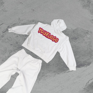 Puff Print Casual <b>Knitted</b> Hoodies Sweatpants <b>Set</b> for Autumn Custom Logo 500 GSM Fleece Lined Tracksuit Heavyweight Plus Size - Product Image 4