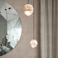 Lampe suspendue de luxe pour hôtel, en pierre d'albâtre naturelle, à double couche sphérique, style demi-dôme, pour décoration intérieure moderne