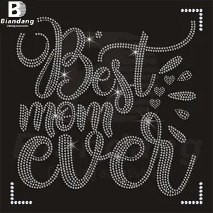 Hot Selling Wholesale Mother Day New Design Rhinestone Heat Transfer Best Mom Iron On Transfers