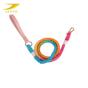 Collier de chien en cuir multicolore fait à la main personnalisé corde de coton avec poignée - Product Image 2