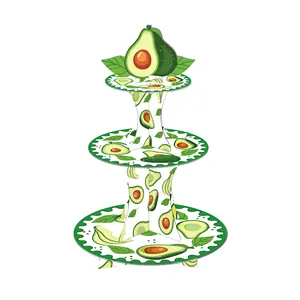Huancai suporte de bolo para festas infantis, suporte de decoração para festas, aniversários, design de abacate tropical, 3 tier, suporte de cupcake