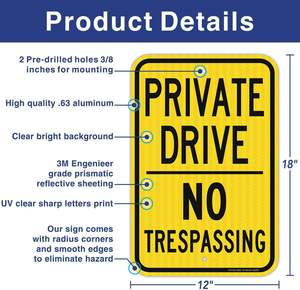 Panneaux d'avertissement réfléchissants personnalisés de haute qualité pour panneaux de signalisation. Panneaux d'avertissement routier. Entrée privée <span class=keywords><strong>voie</strong></span> interdite. - Product Image 2