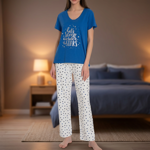 Pyjamas de mode décontractés pour femmes ODM fournir 100% coton doux tissu en jersey lisse avec fermeture à la taille élastique pour le printemps d'été - Product Image 2