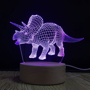 Dinosaurier 3D Holz Nachtlicht Triceratops 3D Illusions lampe 7 Farben Optische USB LED Touch Tisch Schreibtisch Nachtlicht - Product Image 4