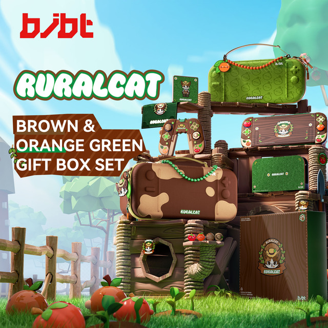 BJBT Wholesale Cute Anime Rural Cat 6-in-1 Bundle Hard EVA Travel Carrying Case with Protective Shell for Nintendo Switch 2