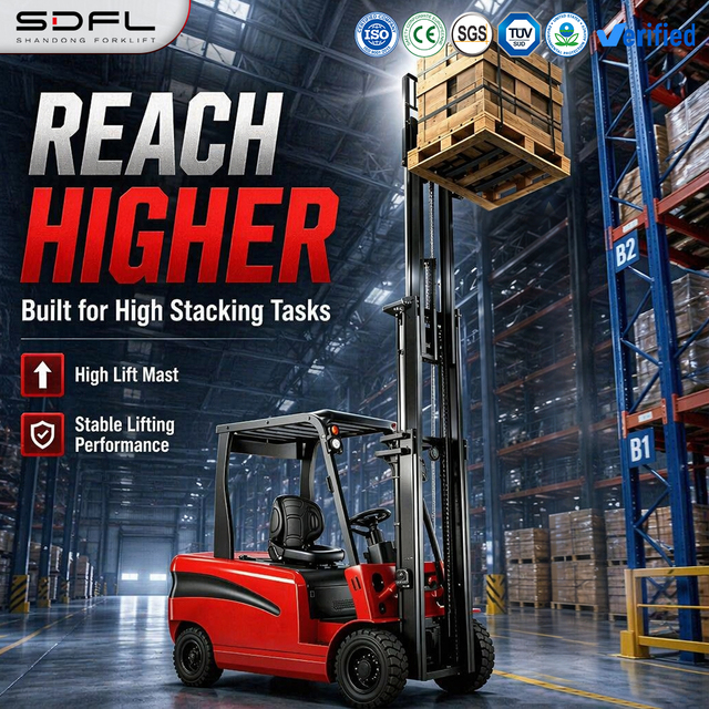 ISO/CE Certified Electric Reach Truck with High Lift Mast for Warehouse Stacking