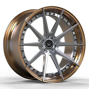 Bronze Polished Lip 2 Piece Forged Wheels Brushed Gun Metal Spokes Discs for S6 Custom Car Rims