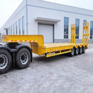 รถพ่วงพื้นเรียบแบบกำหนดเองสำหรับการส่งออก 4 เพลา รถพ่วงพื้นเรียบแบบสูง-ต่ำ สำหรับงานหนัก พร้อมตะขอเกี่ยว แผ่นเหล็ก และบันได - Product Image 2