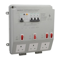 Caja de Conexión JA-RB03, Caja de ABS Impermeable IP54 para Montaje en Pared, Precableada con 3 Tomas de Corriente UK BS de 230V 16A