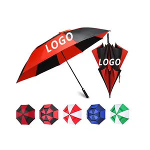 Werbeartikel günstige Großhandels-winddichte benutzerdefinierte farbige automatische gerade marken-golfschirme mit Logodruck