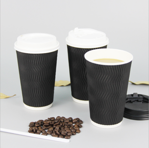 Black Color Printed Disposable Ripple Wall Kraft Paper Coffee Cup For Hot Drink Coffee