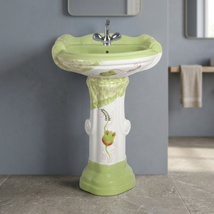 ชุดอ่างล้างหน้าเซรามิกดีไซน์สีเขียวพร้อมฐานตั้งพื้น - Product Image 1