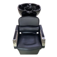 Lit moderne semi-inclinable avec shampoing thaïlandais pour salons de coiffure Lit à shampoing assis noir Accoudoirs Chaise avec shampoing pour le lavage des cheveux