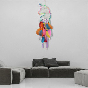 Boho Chic Art déco licorne forme plume suspendus décoration murale à la main motif Vertical chambre décoration de la maison pour filles et garçons - Product Image 6