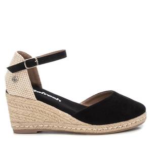 Sandales compensées espadrilles pour femme en daim noir avec bride de cheville et talon - Product Image 1