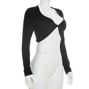 Viviblook J26TP285 Camiseta Casual Nueva para Mujer, Top Corto de Yoga de Manga Larga con Detalle Trenzado Frontal para Damas - Product Image 2