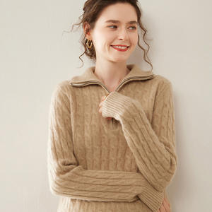 Kaschmirwolle Damen Strick hemd Ganzkörper-Kabels trick Einfach Vielseitig Half-Zip Turn-Down-Kragen Loose Fit Soft - Product Image 3