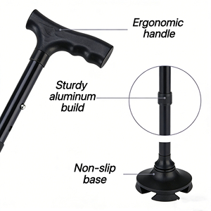 Canne de <span class=keywords><strong>marche</strong></span> pliable portable, hauteur réglable, bâton de <span class=keywords><strong>marche</strong></span> en aluminium, antidérapant, support à quatre <span class=keywords><strong>pieds</strong></span>, aide à la mobilité pour personnes âgées - Product Image 2