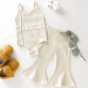 P203049 Conjunto de Ropa para Bebés Niñas, Estilo Nuevo, Chaleco de Color Puro + Pantalones con Volantes, Conjunto de 2 Piezas - Product Image 2