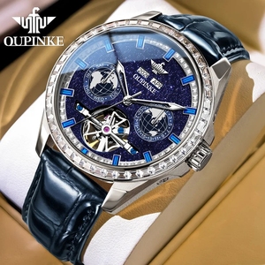 นาฬิกาข้อมือผู้ชาย OUPINKE 3280 รุ่นหรูหรา ดีไซน์ Flywheel Hollow ระบบอัตโนมัติเต็มรูปแบบ แบรนด์ดัง หน้าปัดลายท้องฟ้า กระจกแซฟไฟร์ - Product Image 1
