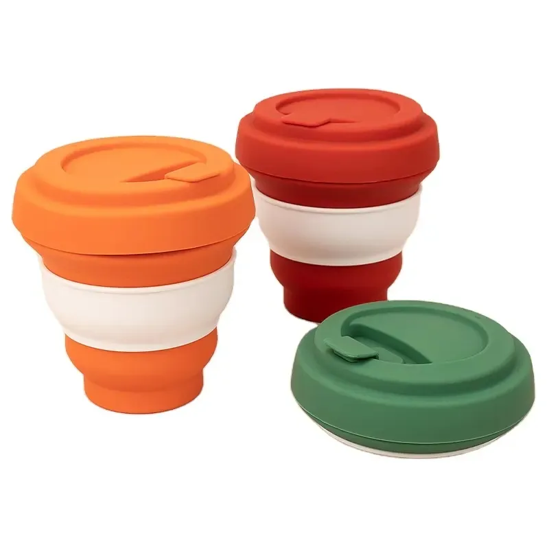 RTS 휴대용 여행 실리콘 접을 수있는 커피 컵 맞춤형 로고 뚜껑이있는 커피 잔