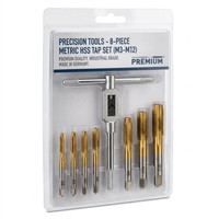 Jeu de 8 tarauds manuels HSS M3-M12 revêtus d'étain, tarauds métriques avec clé à poignée en T réglable, kit d'outils de filetage
