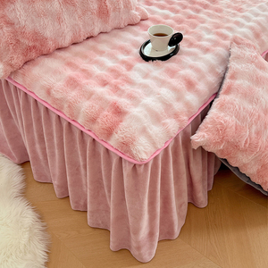 Funda de Cama de Invierno Engrosada de Forro Polar de Conejo y Poliéster, Teñida Lisa, Lavable a Máquina, Antideslizante, de Coral, de una Sola Pieza, para Cama de 0.9m, para el Hogar - Product Image 4