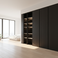 Armoire de chambre en placage d'orme massif de qualité supérieure avec un design minimaliste élégant et des étagères chaleureuses