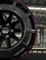 Jantes forgées 2 pièces noir brillant à rayons multiples avec incrustation en fibre de carbone et liseré rouge, 17-24 pouces pour Mercedes AMG