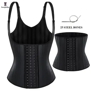 Fajas Colombianas Shinny Latex Corset Women Slimming Belt Waist Trainer Vest With Strap Cinturilla And Chaleco With 3 Brooches