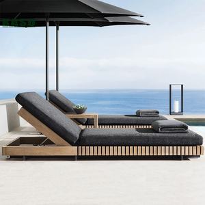 سرير شمس فاخر للفنادق للاستخدام الخارجي مقاوم للماء مصنوع من الألومنيوم وخشب الساج والحبال كرسي استلقاء للشاطئ والفناء وحمام السباحة - Product Image 2
