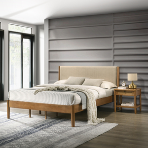 Ensemble de chambre à coucher Vichy en bois de caoutchouc, 2 pièces, lit plateforme avec table de chevet, taille king, cadre de lit moderne en bois, meubles de chambre - Product Image 6