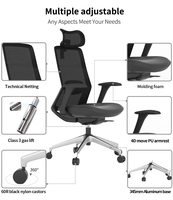 Silla de Oficina Ejecutiva Ergonómica de Lujo con Respaldo Alto y Malla, Giratoria, para Computadora, con Reposacabezas