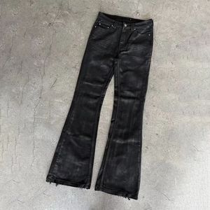 Custom Wholesale Vintage Waxed Jeans Men <b>Bell</b> Bottom Streetwear style Denim Jeans Skinny Slim Fit Black Flared Jeans for Men - Product Image 1