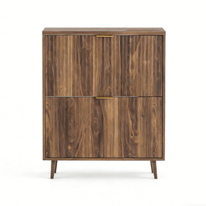 Meuble à chaussures pour entrée étroite, meuble à chaussures moderne autoportant finition noyer avec 2 tiroirs rabattables - Product Image 1