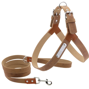 PUPE Elegant Soft Luxury Solid Pattern Adjustable Harness Leash Set Synthetic Leather Vest Style Dog <b>Chest</b> Harness Pet Leash - Product Image 2