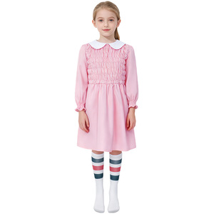 Disfraz de Stranger Things 11 para niña, vestido rosa, traje de cosplay para actuación en escenario con etiqueta y marcas - Product Image 3