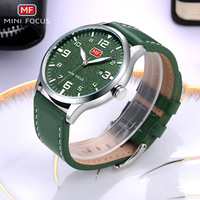 Jam tangan kuarsa Ultra tipis untuk pria, arloji tali kulit olahraga fokus MINI tahan air 0158G hijau
