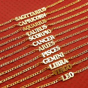 Cadena cubana <span class=keywords><strong>de</strong></span> acero inoxidable, Collar chapado en oro del zodiaco, estilo hip hop - Product Image 2