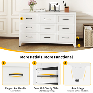 White 9 <b>Drawer</b> Dresser with <b>Storage</b> <b>for</b> Bedroom Closet Hallway - Product Image 5