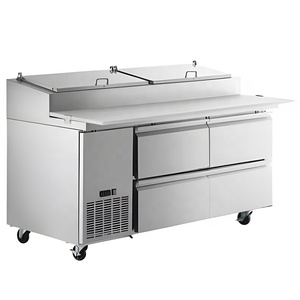Réfrigérateur professionnel en acier inoxydable pour présentation de pizzas / Comptoir réfrigéré pour pizzas et salades / Table de préparation de pizzas avec plateau en marbre - Product Image 5