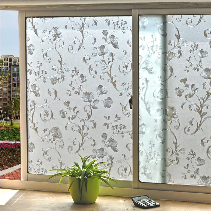 Glass decorative thick geometric flower static cling heat reduce privacy window sticker tint film