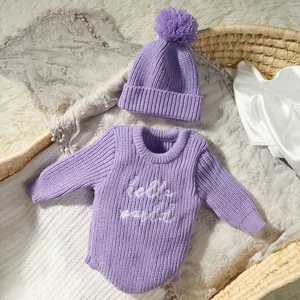 Ciao <span class=keywords><strong>mondo</strong></span> a maglia pagliaccetto fotografico neonato con cappello sfarzo abbinata maglioni per bambine e bambine - Product Image 3