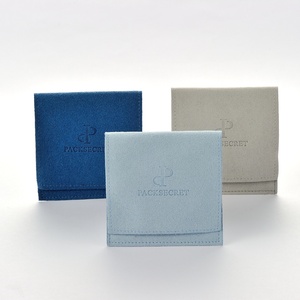 ซองใส่เครื่องประดับกำมะหยี่แบบมีฝาปิด ขนาด 8*8 ซม. สีน้ำเงิน พร้อมโลโก้สั่งทำพิเศษ - Product Image 1