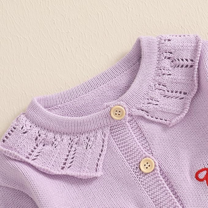 Cardigan en tricot à col rond en coton pour filles du <span class=keywords><strong>printemps</strong></span>, vêtements décontractés pour tout-petits, pull à broderies, vêtements pour enfants, sur mesure - Product Image 5