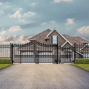 Outdoor boundary wall steel grill doors gates modern exterior front entry cast wrought iron pipe gate design for home villa