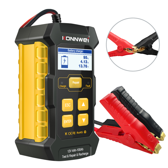 Multi-Language Portable 12V 5A Battery Charger Tester, 3-in-1 Test Charge Repair for Lead Acid, Lithium, LiFePO4 Batteries