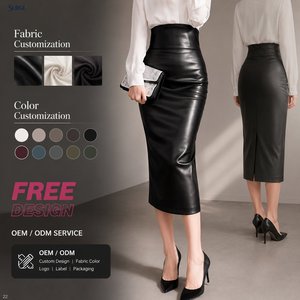 <span class=keywords><strong>Jupe</strong></span> <span class=keywords><strong>crayon</strong></span> midi moulante taille haute en similicuir PU noir pour femme, idéale pour le bureau, vente en gros personnalisée - Product Image 1